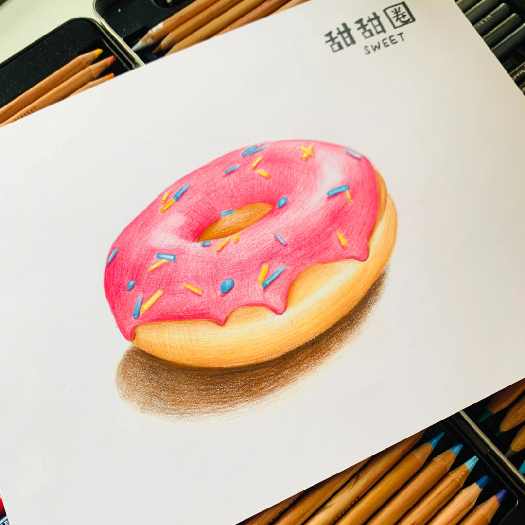 甜甜圈素描画法图片