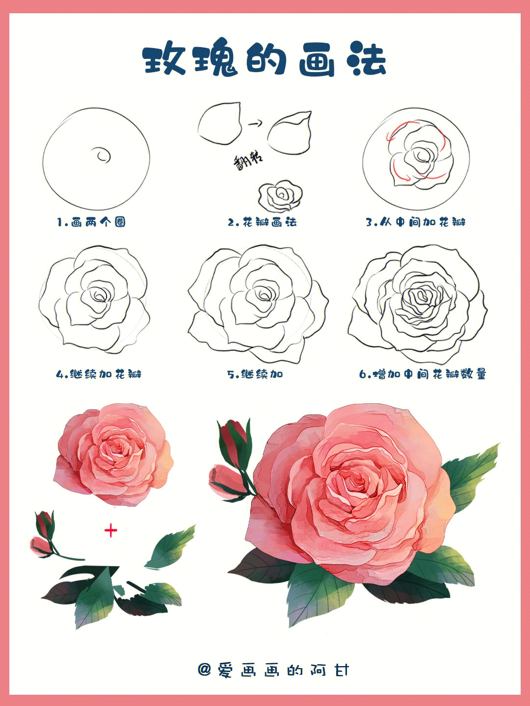 今天借用酥卷老师画的玫瑰花给你们做一篇分解过程步骤