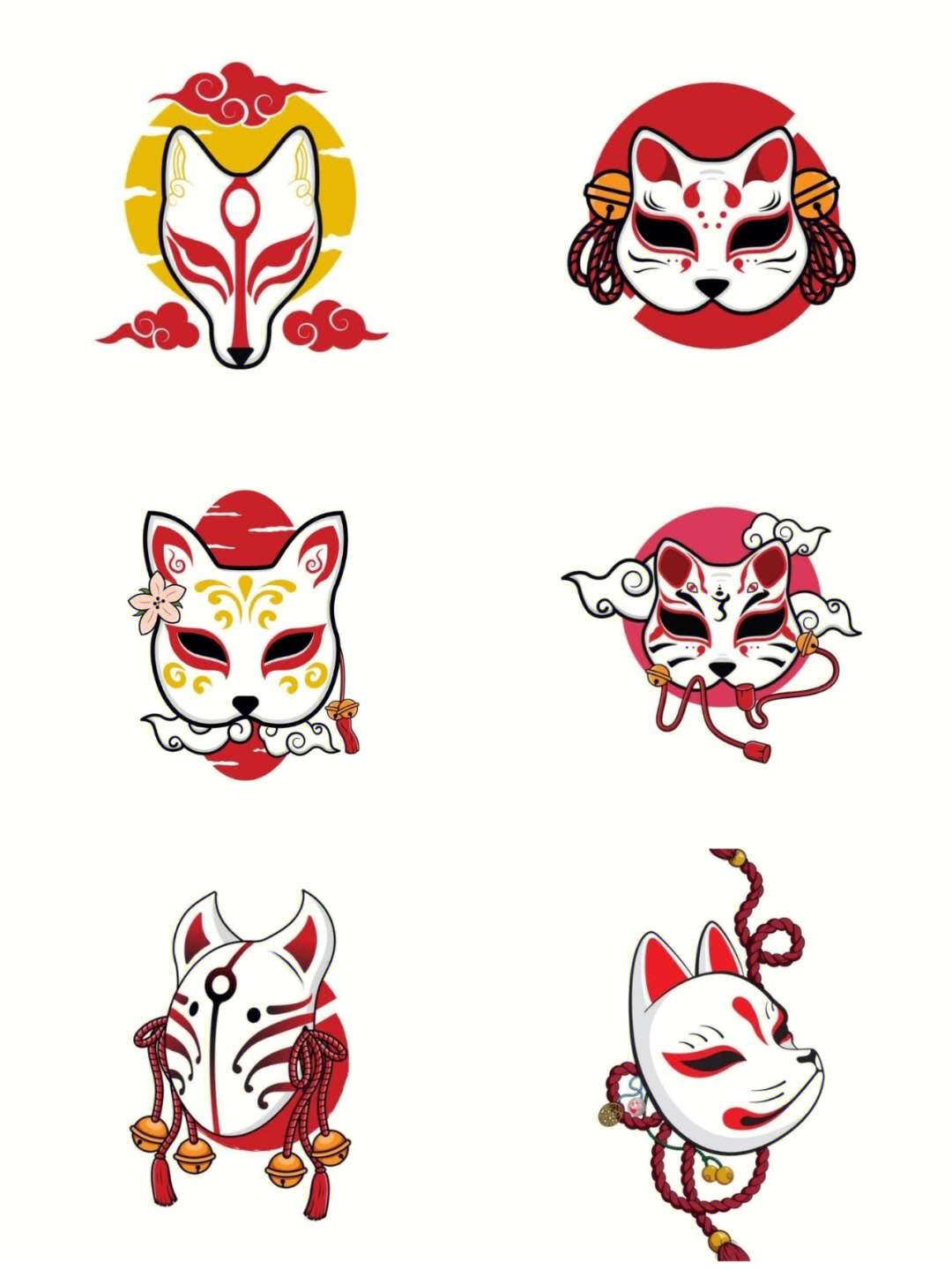 御守日式狐狸面具,彩色手稿图,非常酷