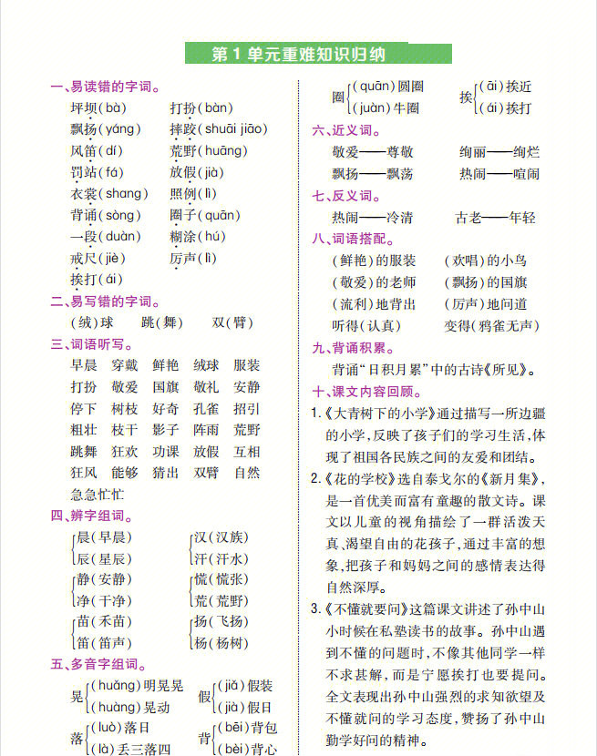 三年级上册语文知识点期末总结汇总