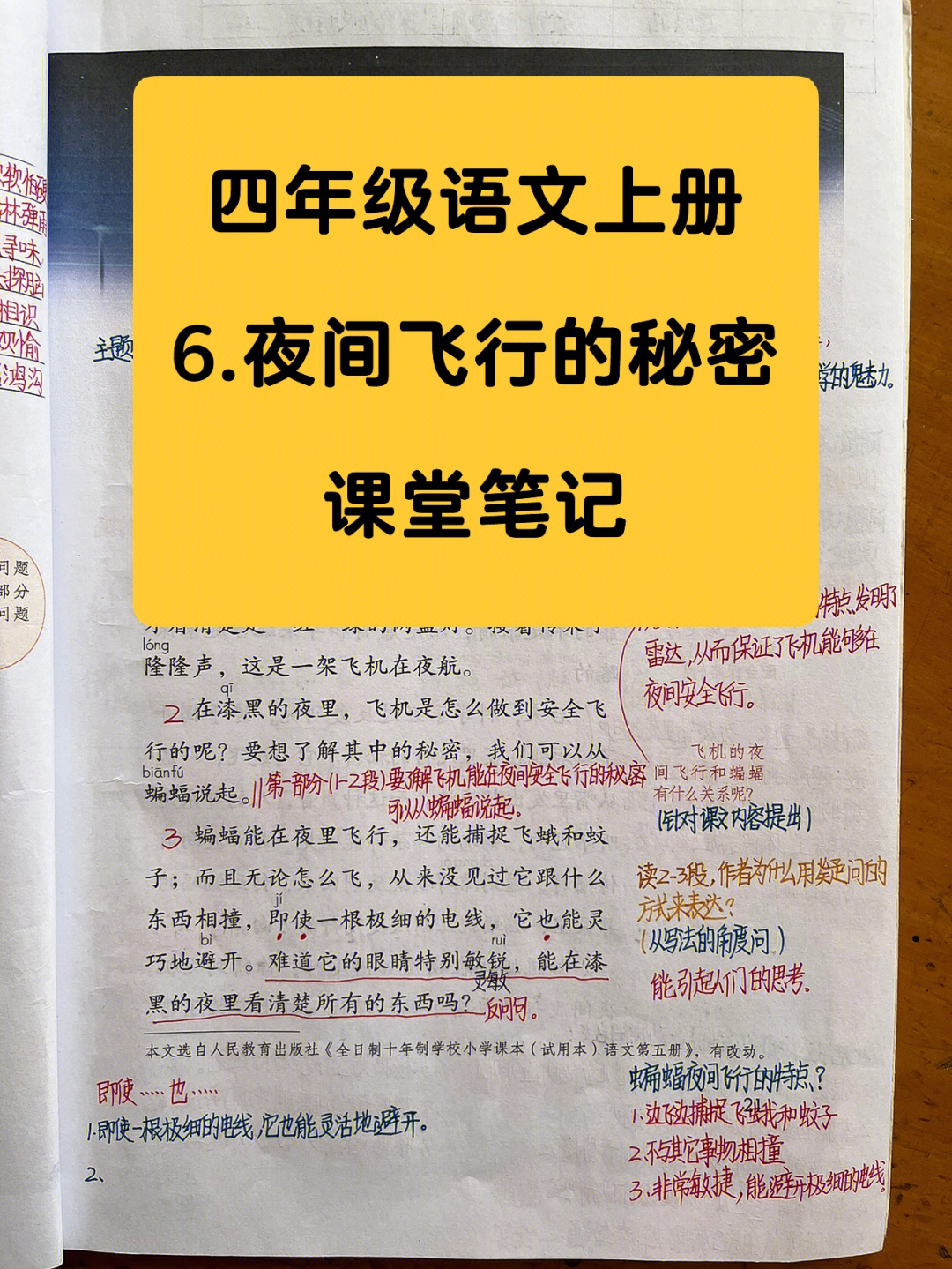 6夜间飞行的秘密四年级语文上册课堂笔记