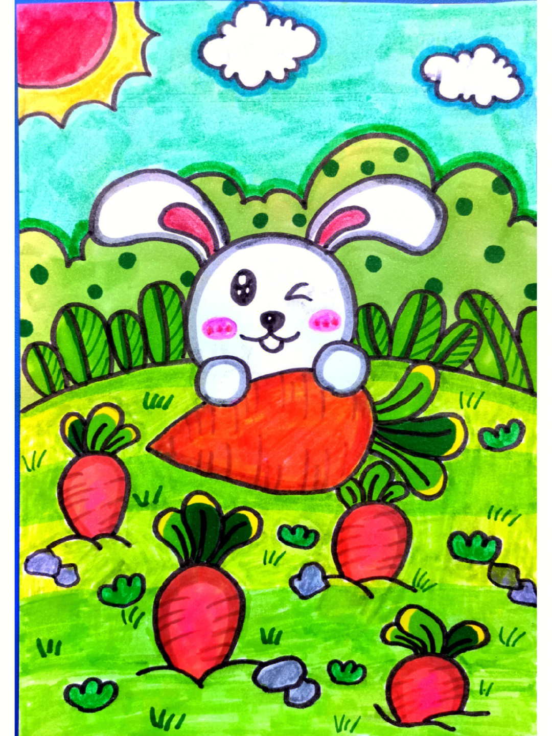 小兔子吃萝卜非常简单的儿童简笔画