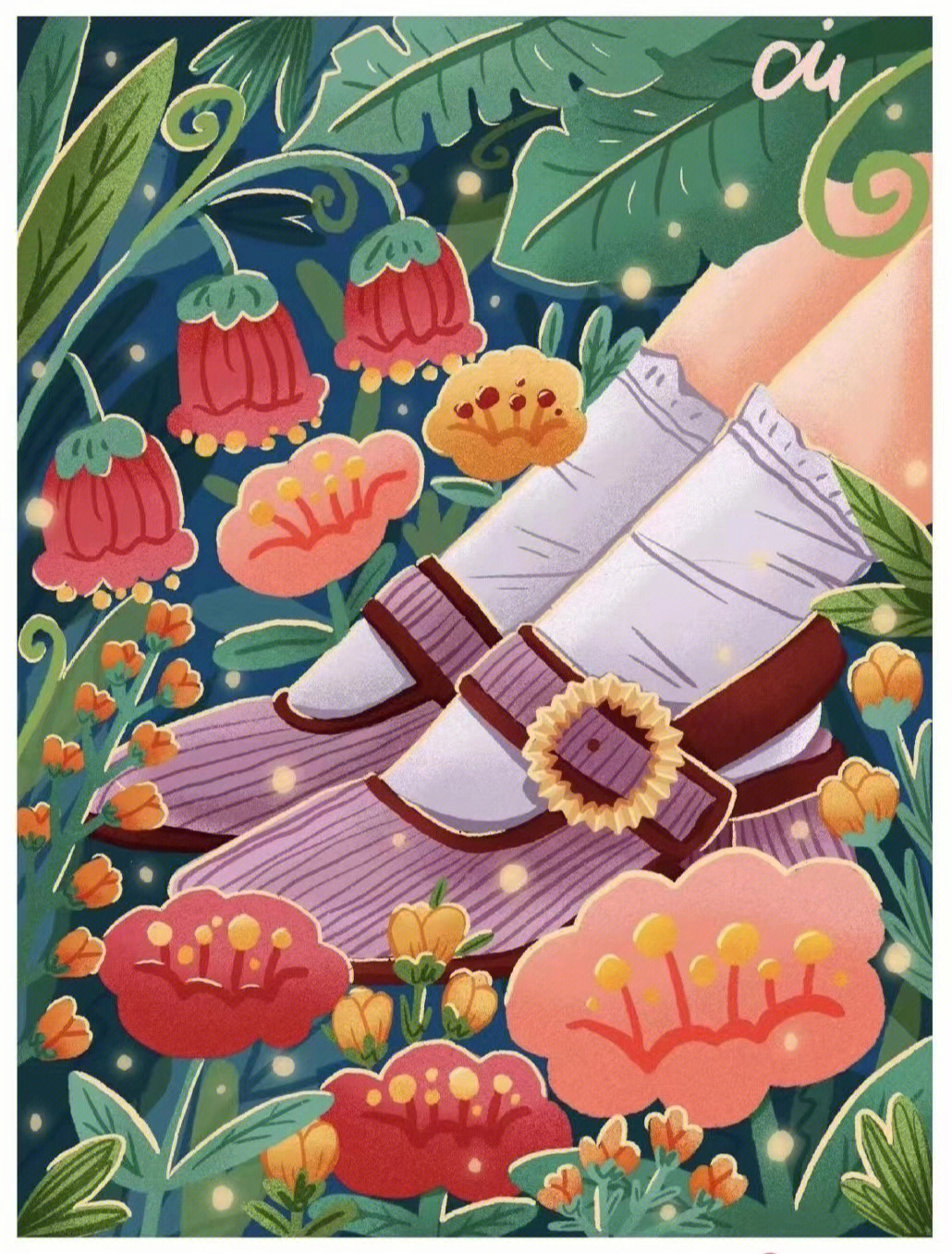 女孩的鞋子与绿植插画素材