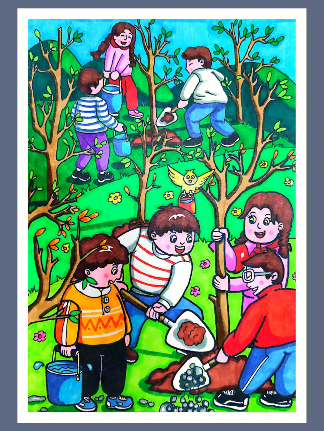 植树节主题绘画初中图片
