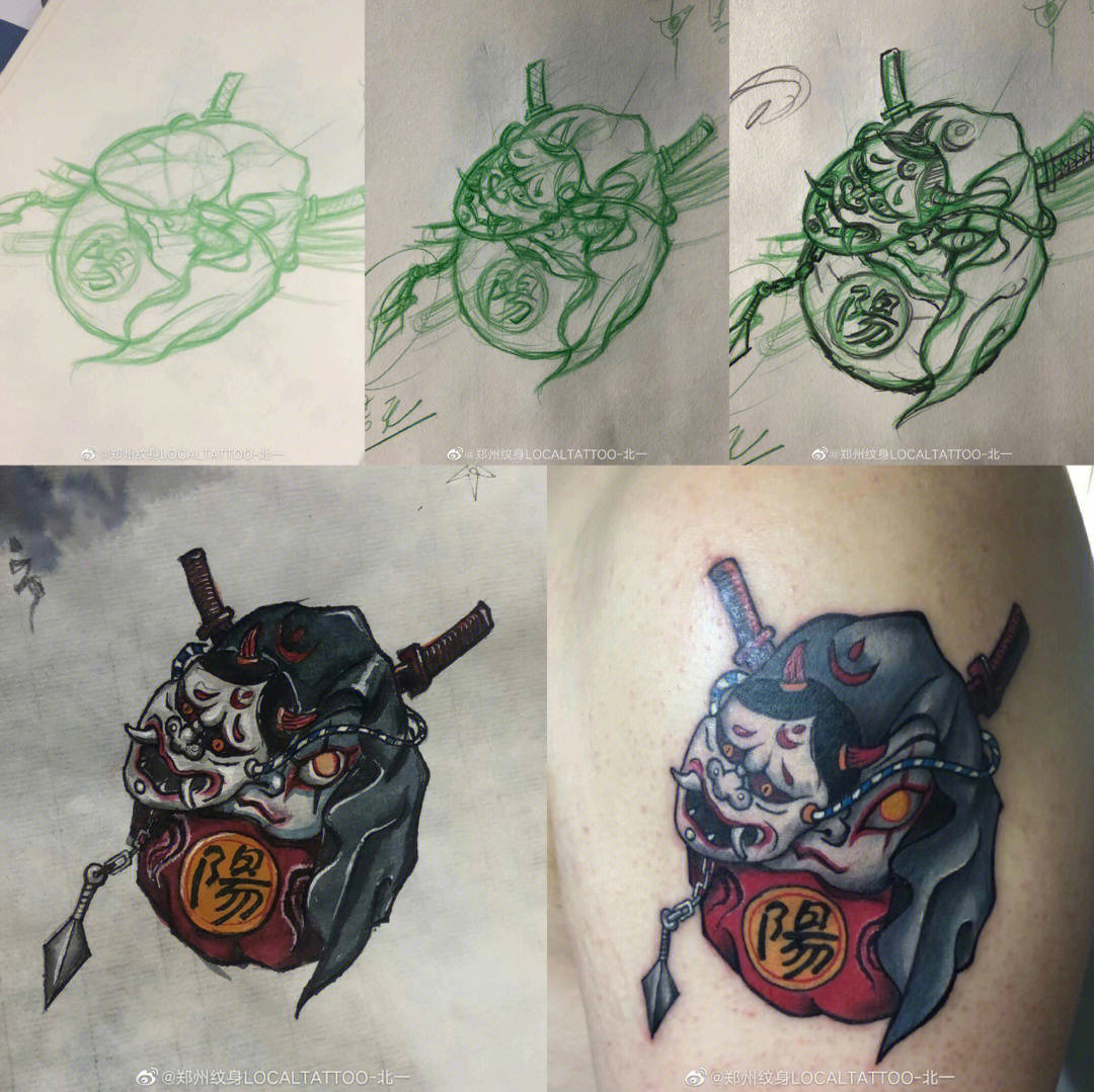原创性纹身设计制作过程日式小图纹身