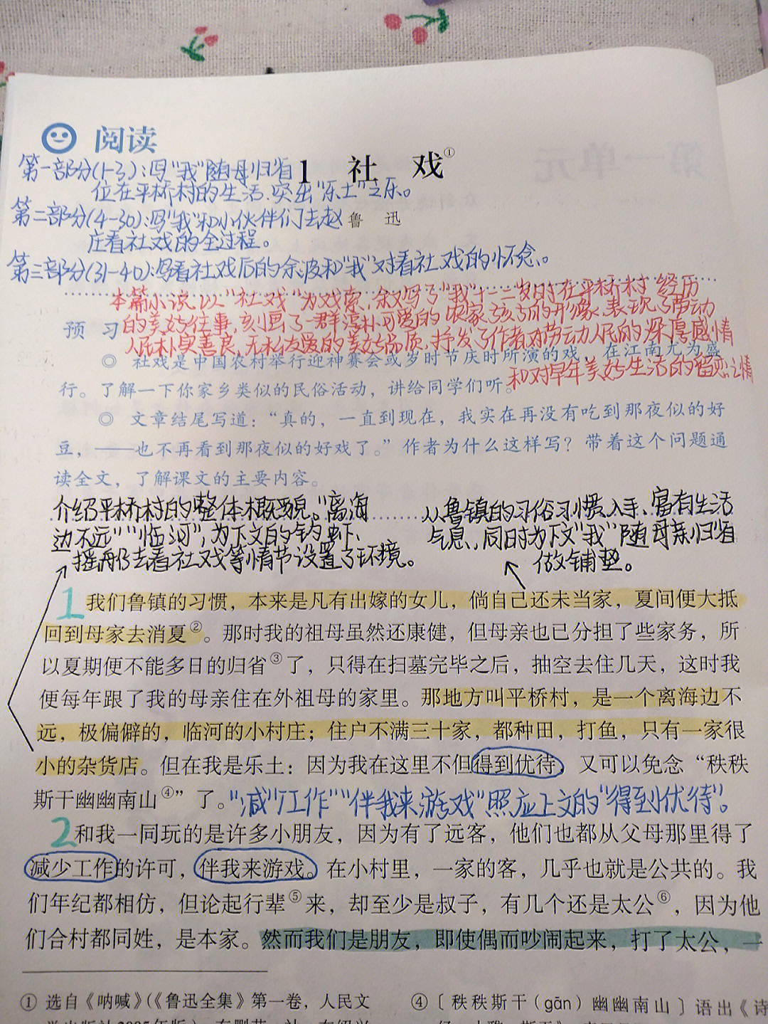 八年级下册语文人教版第一课社戏笔记