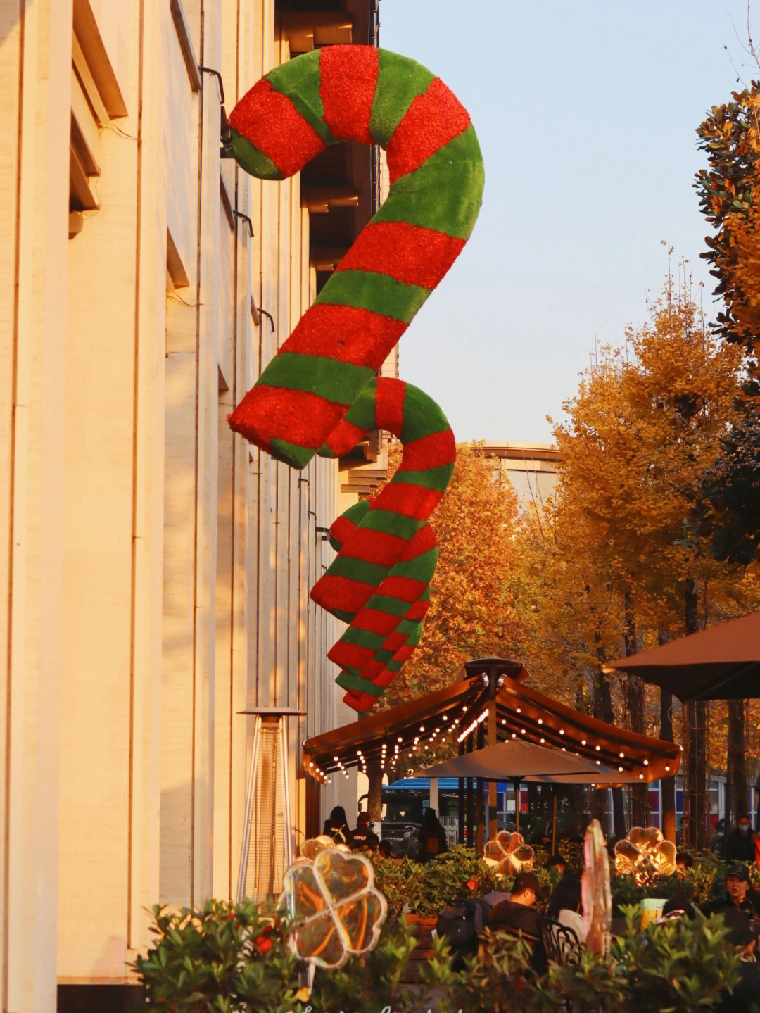 杭州湖滨银泰e区(可93海伦司,就可找到)墙上挂满了圣诞拐杖,红绿