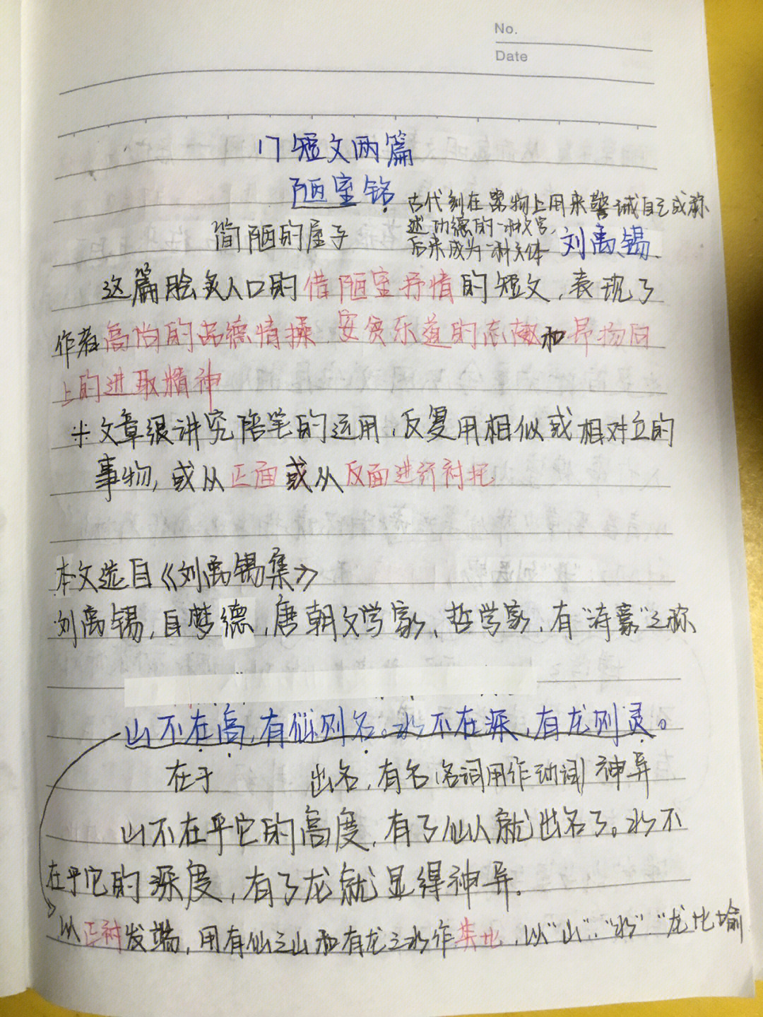 陋室铭课堂笔记图片