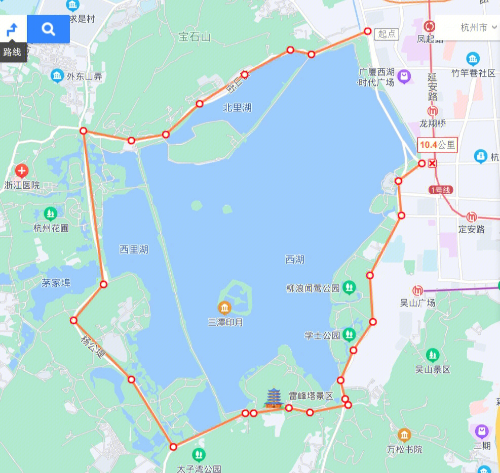 西湖爬山路线地图图片