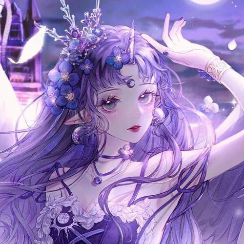 唯美仙气纱裙头像紫色图片