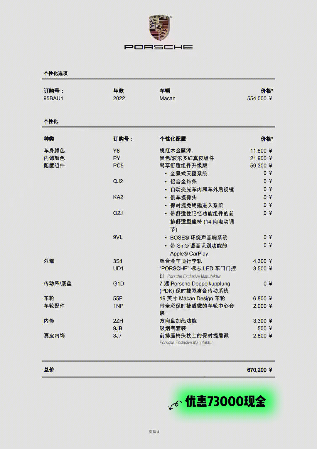 帕拉梅拉选配价目表图片