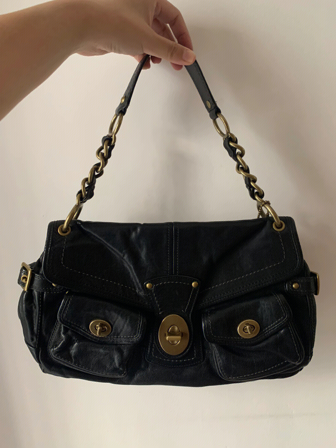 中古coach双兜机车包