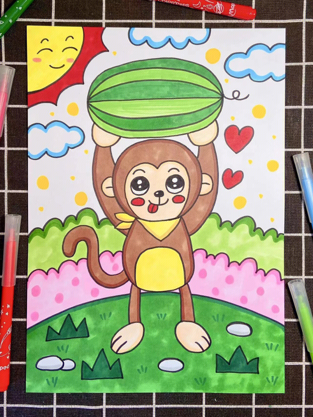创意少儿绘画丨小猴子搬西瓜