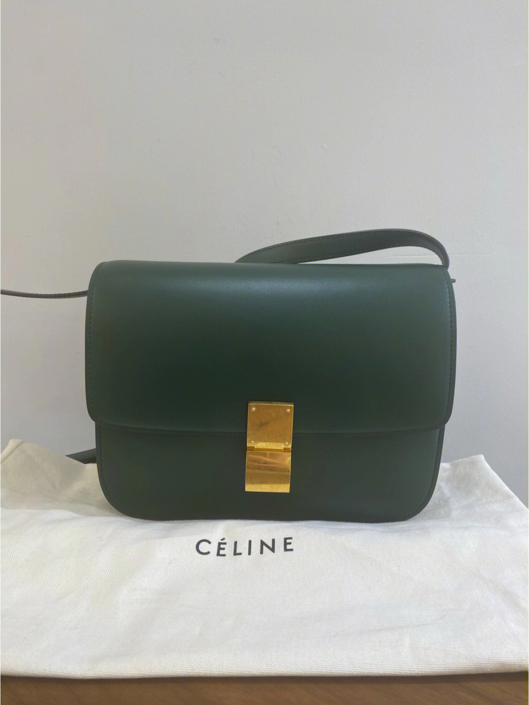 celine瑟琳box中号绿色金扣