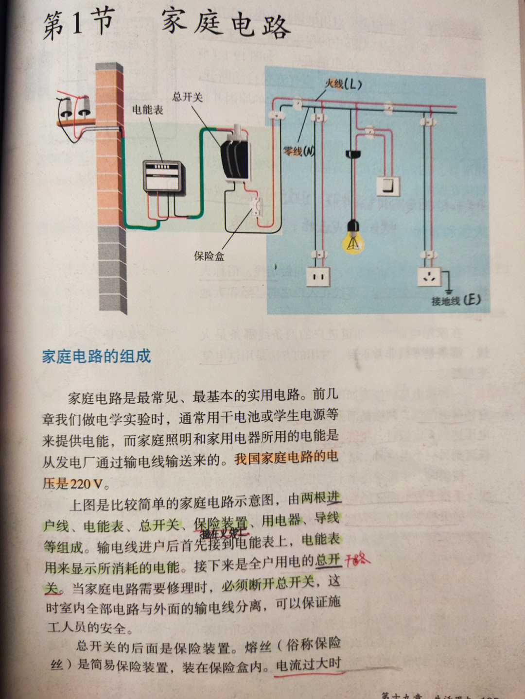 人教版九年级物理第十九章 生活用电   第一节《家庭电路》课本预习