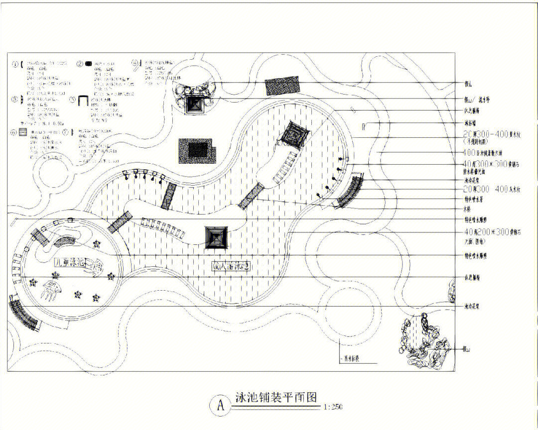 花园游泳池假山及花架施工图