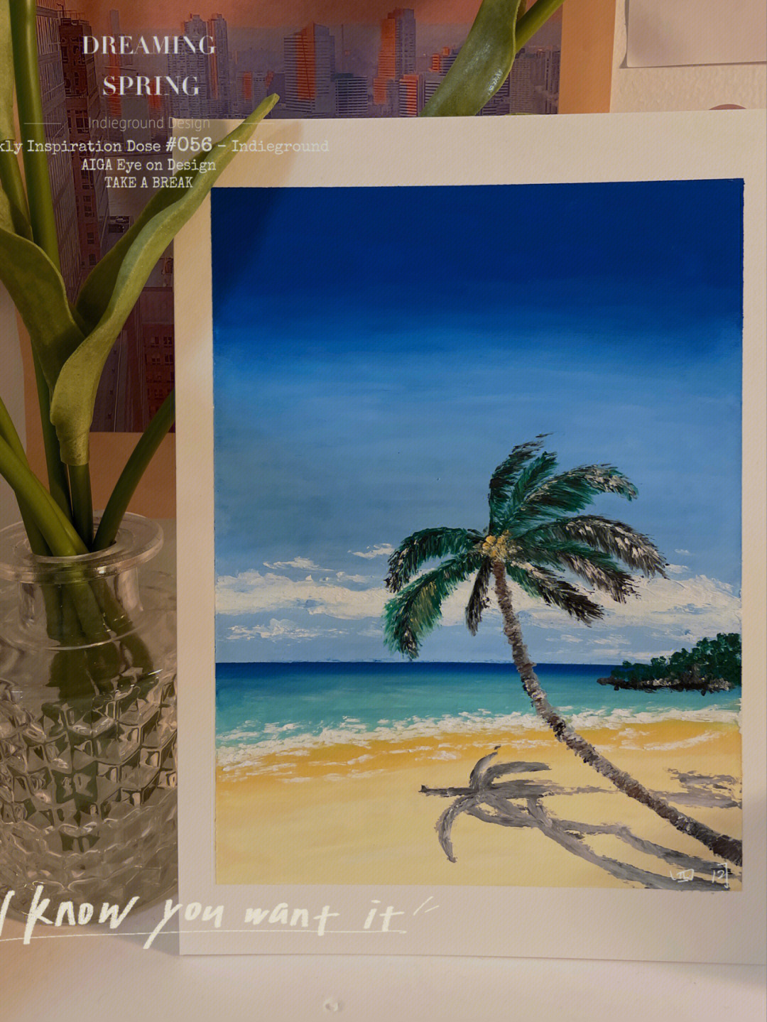 椰子树油画棒图片图片