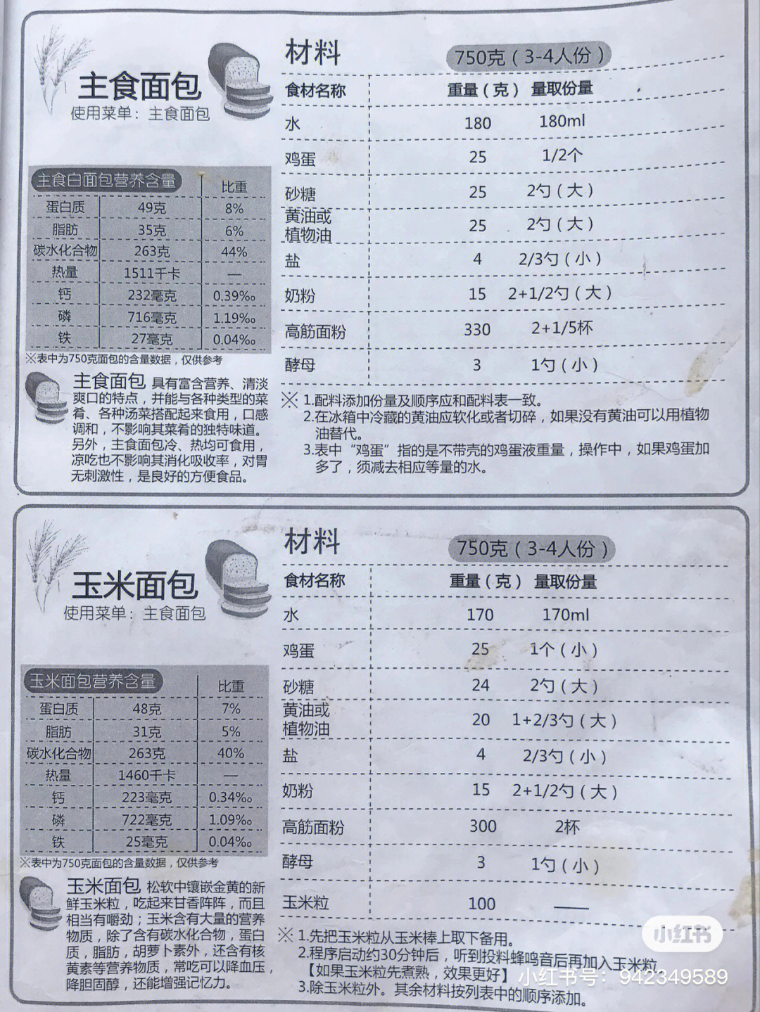 面包机做面包的配方图片