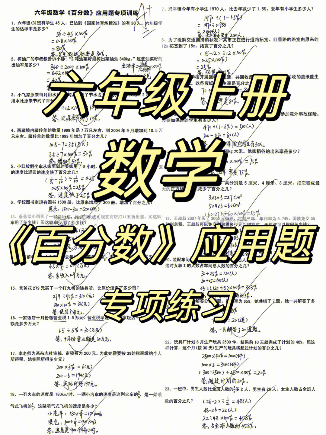 六年级上册数学百分数应用题专项练习