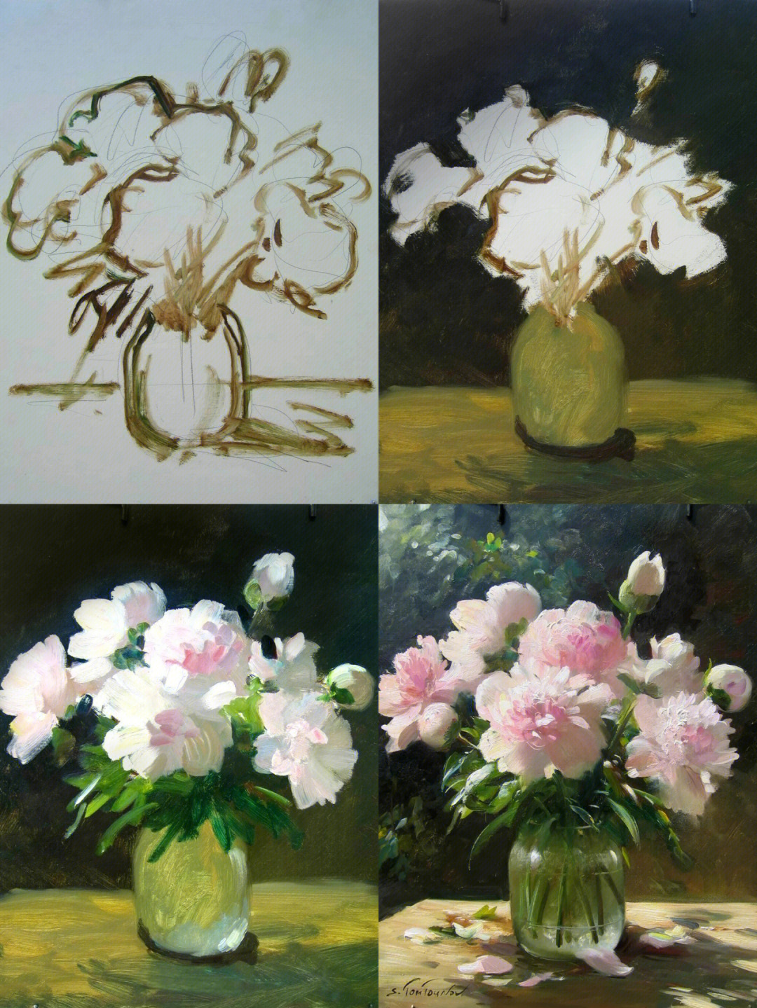 油画花卉画法步骤图片