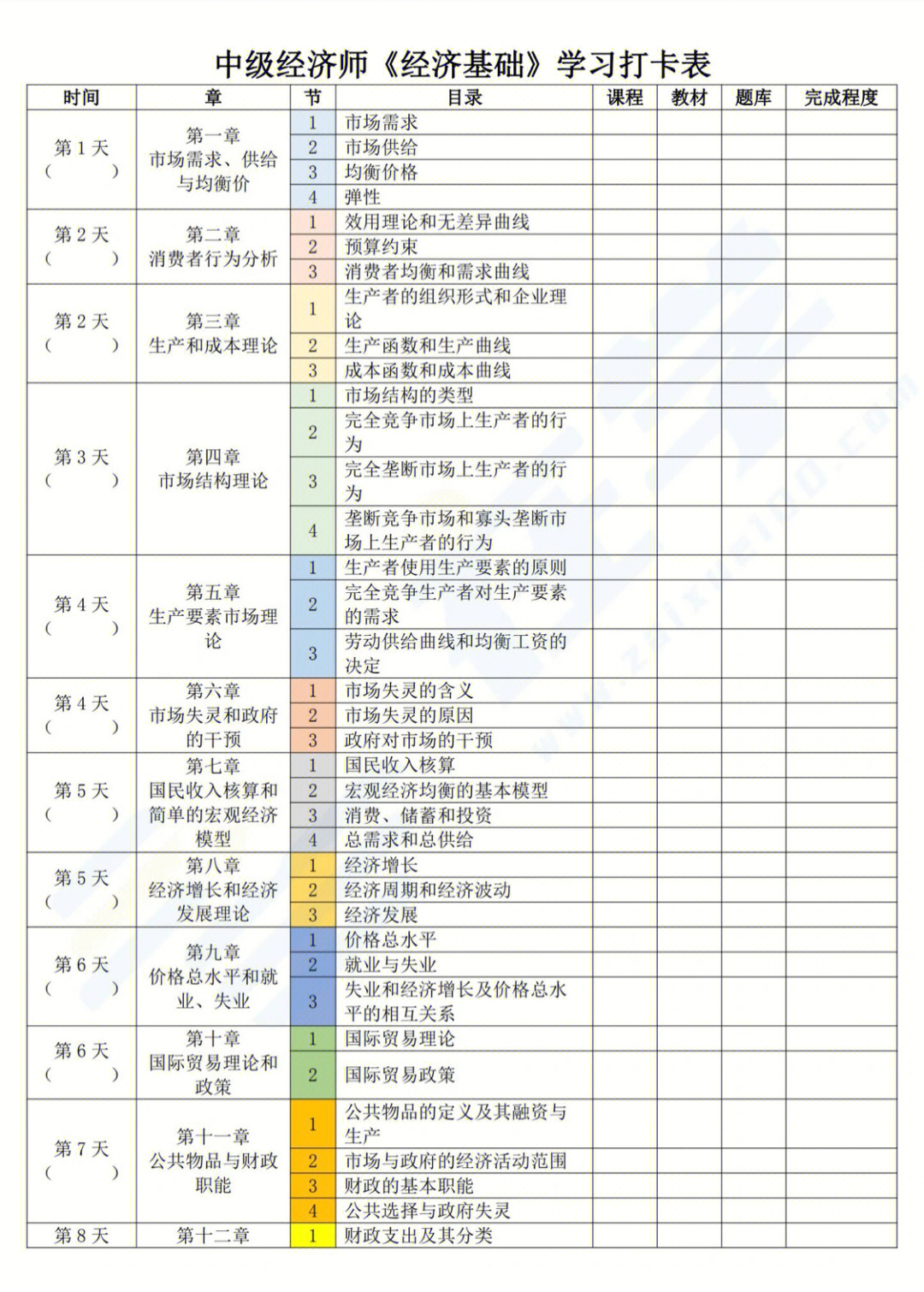 中级经济师打卡表分享