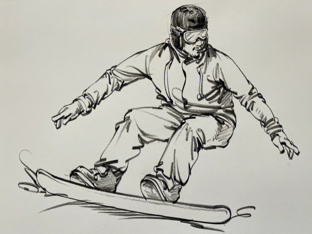滑雪素描绘画作品图片