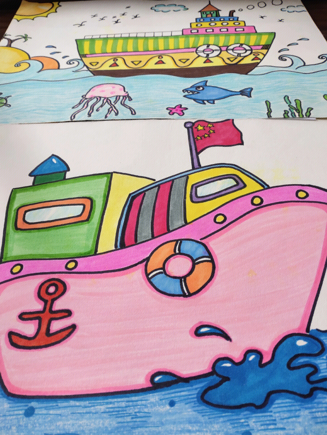 海上大船怎么画儿童画图片