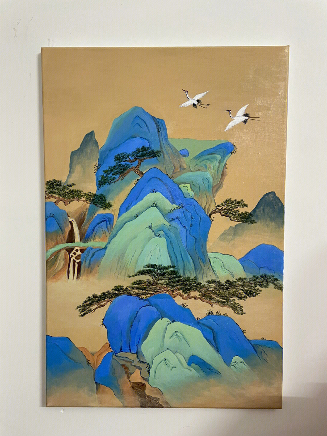 山水画青山绿水丙烯画