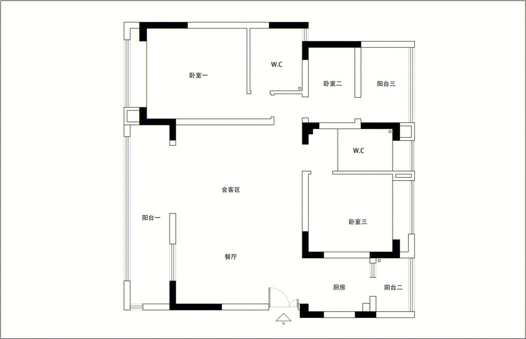 1图是原始结构户型图@2方案一@3方案二#室内设计#室内设计师