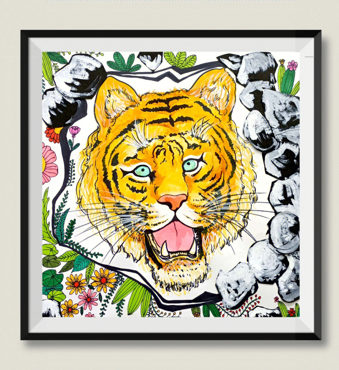 创意美术,少儿绘画,动物插画,老虎装饰画课程名称:《老虎出洞》适合