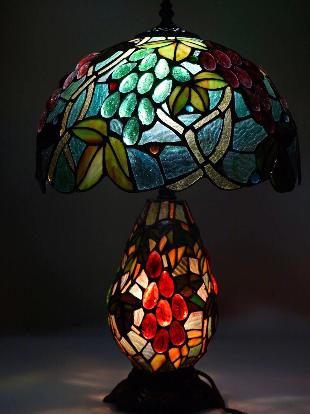 日本昭和葡萄纹大琉璃台灯
