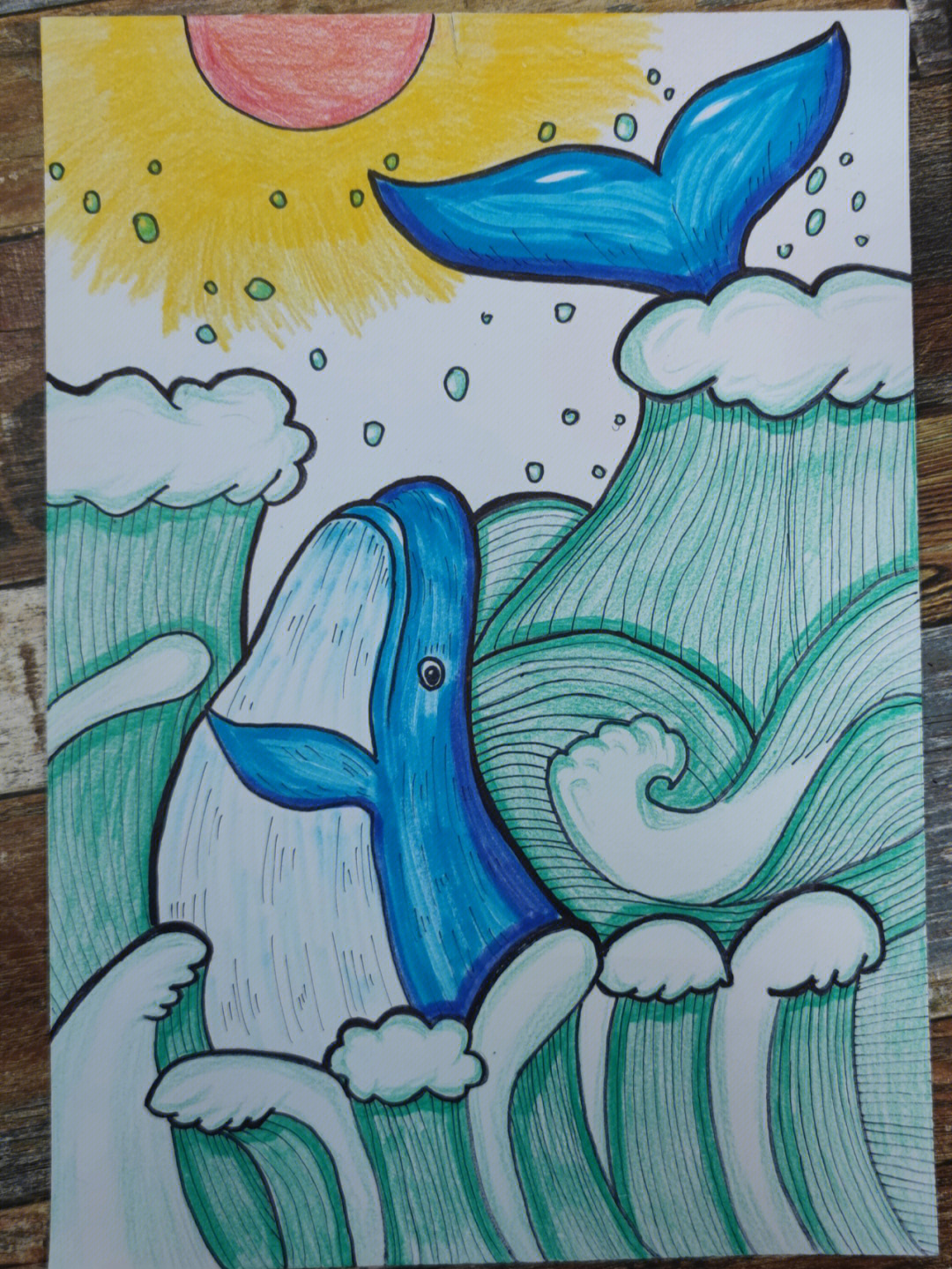 鲸鱼画法彩铅图片