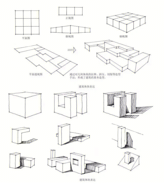 体块穿插组合手绘图片