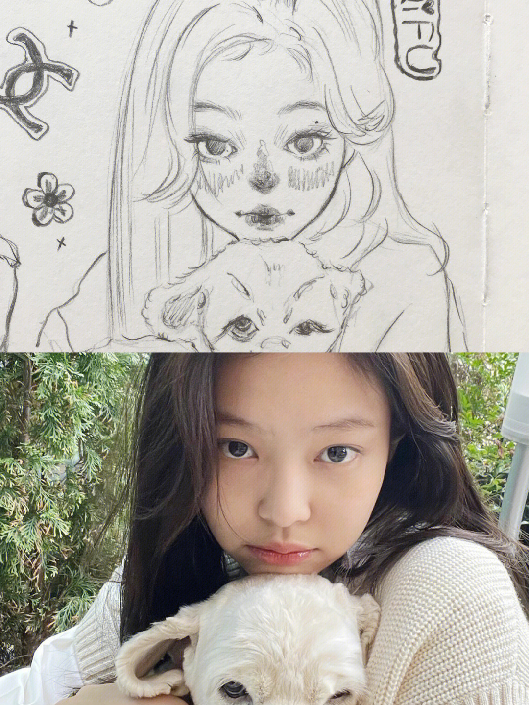 jennie和狗狗kai手绘头像涂鸦画过程09