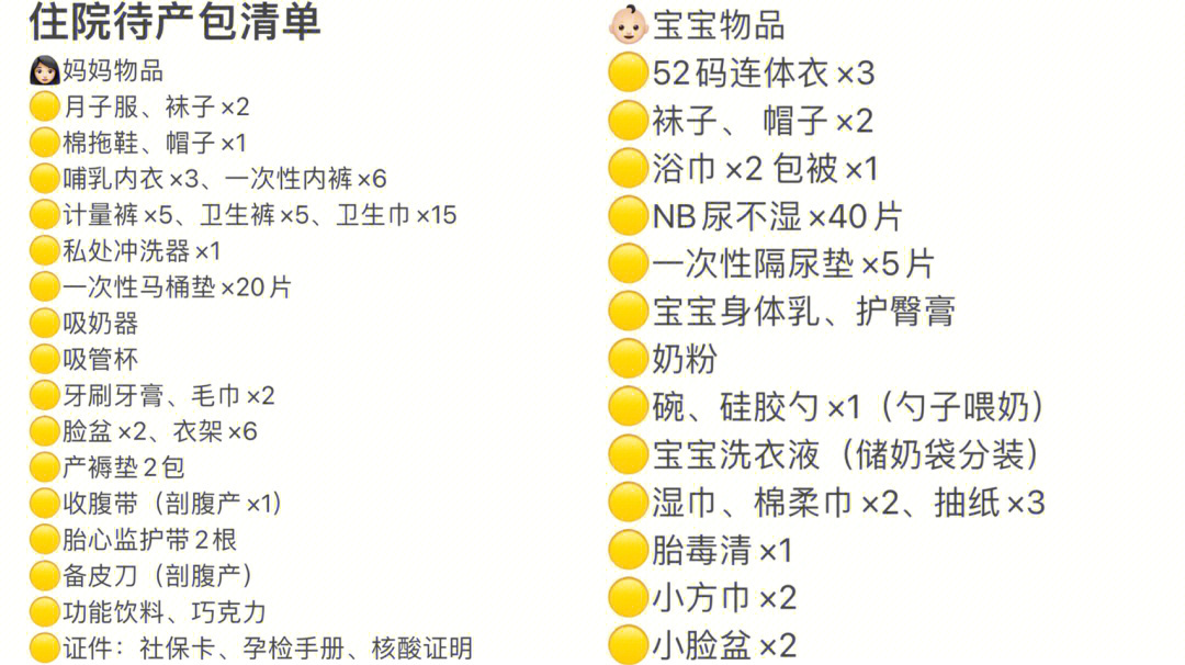 产妇必备用品清单图图片