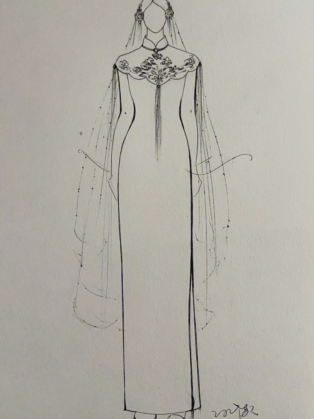旗袍设计图手稿铅笔画图片