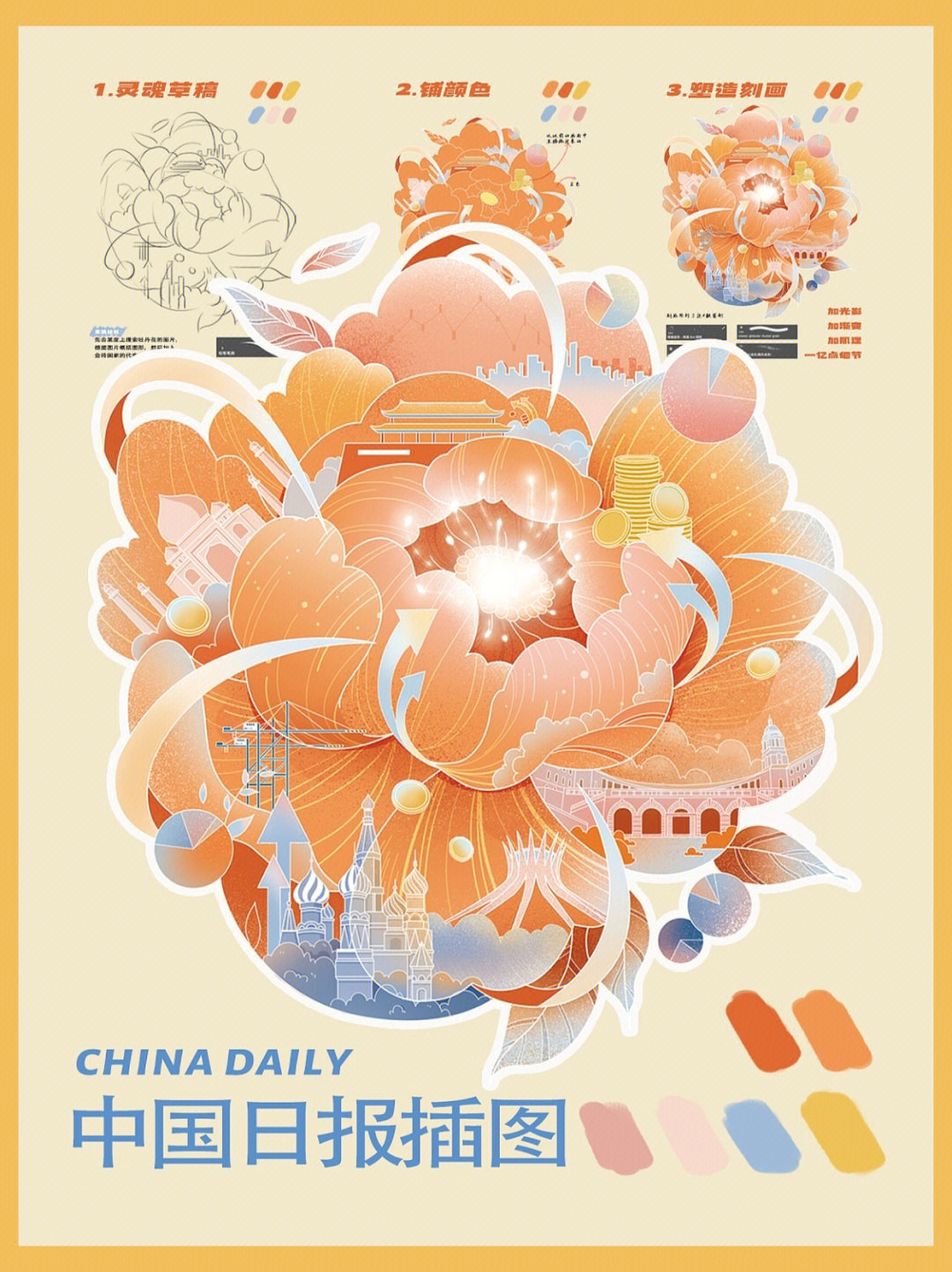 中国日报插画简单图片