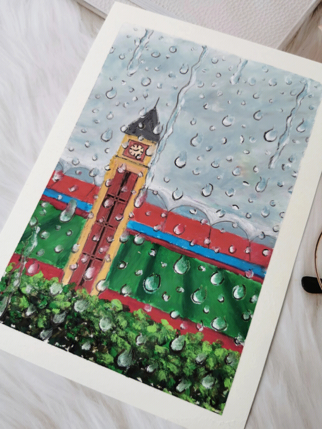 雨中的校园画画图片
