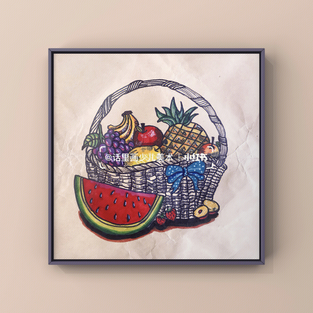 创意美术线描水果篮子
