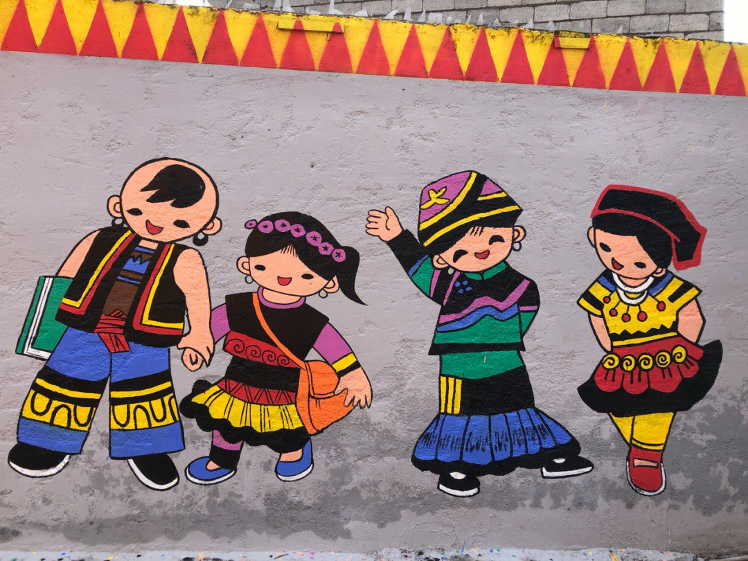 彝族文化墙彩绘图片图片