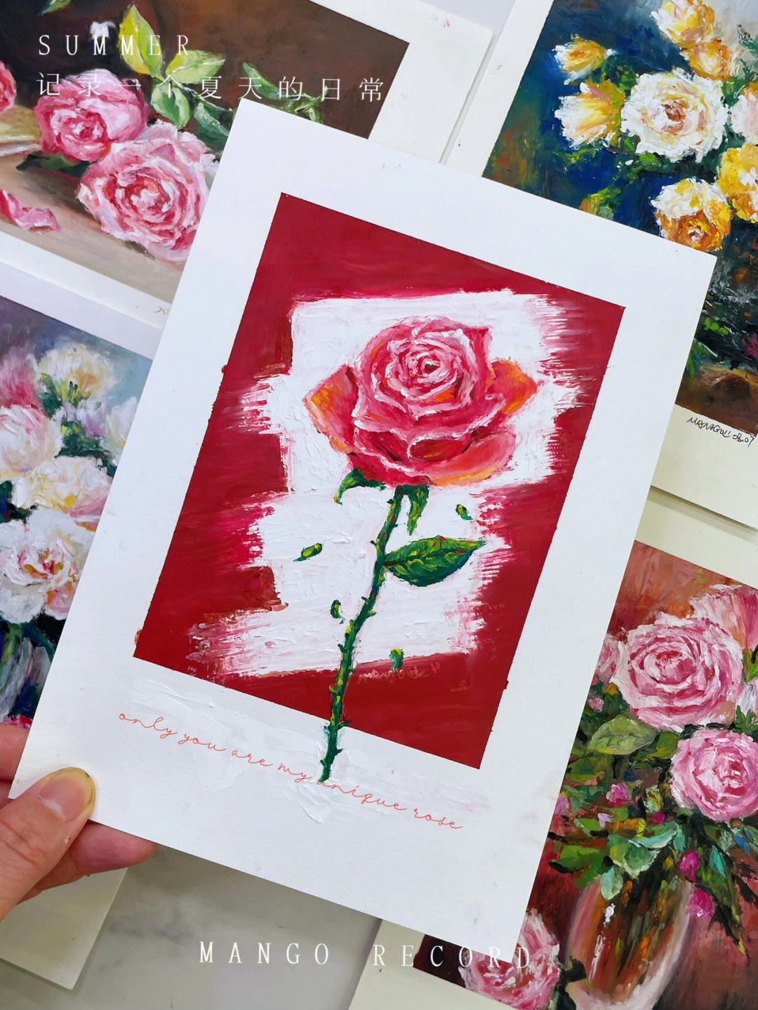 油画一支玫瑰花图片