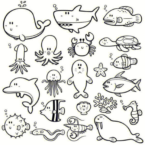 海洋生物简笔画绘画素材