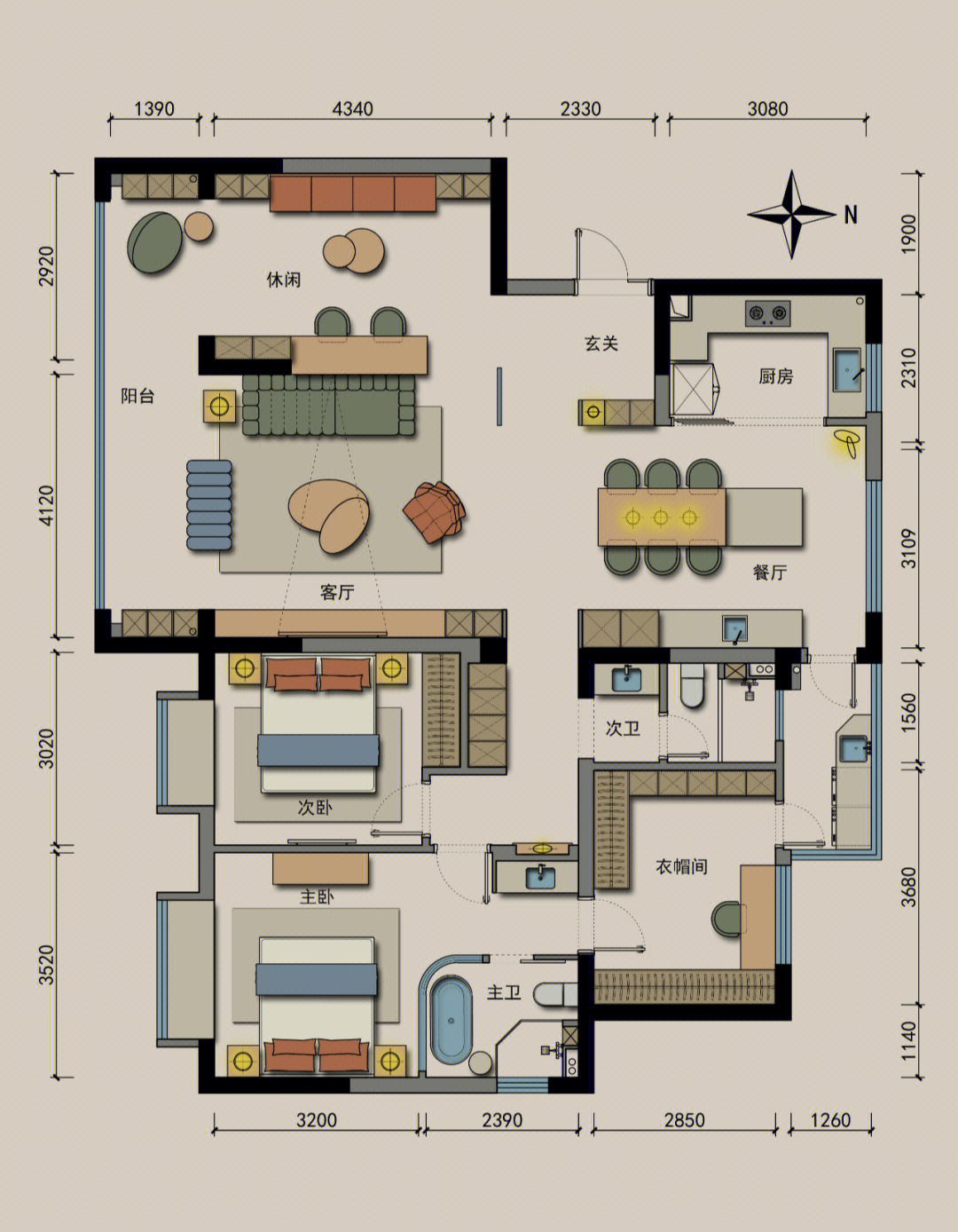 146平四居室户型优化