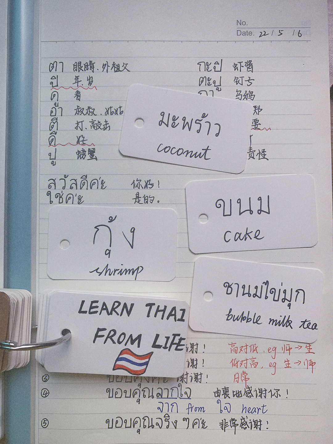 从今天开始每天搜集生活中常见的5个单词翻译成泰语然后放进自己的