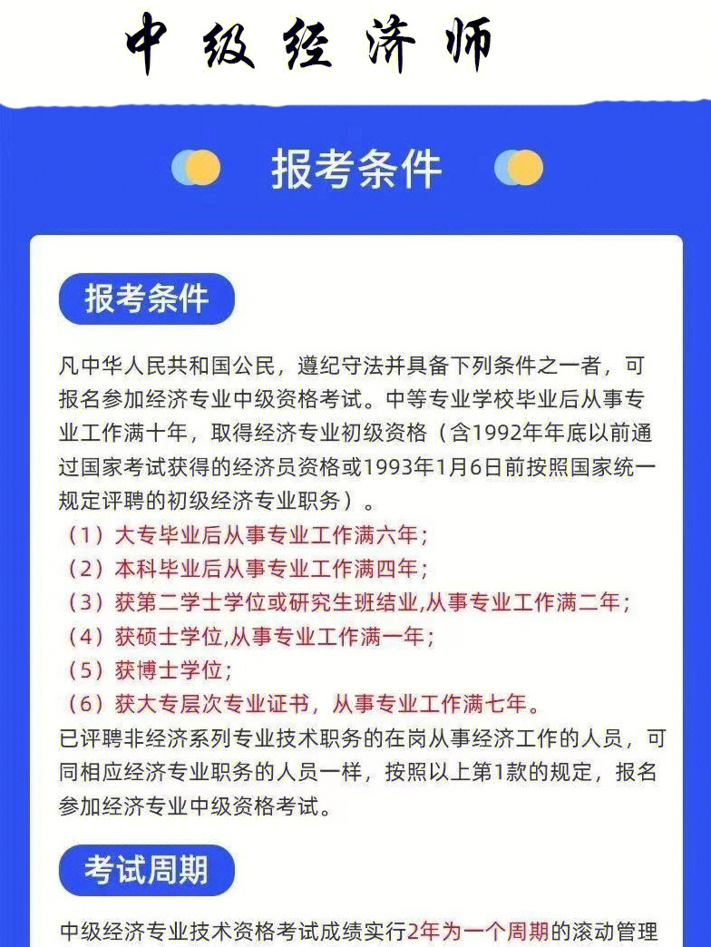 中级经济师报名条件和考试科目