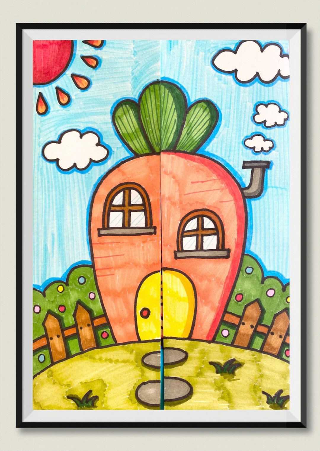 创意美术萝卜房子和兔子