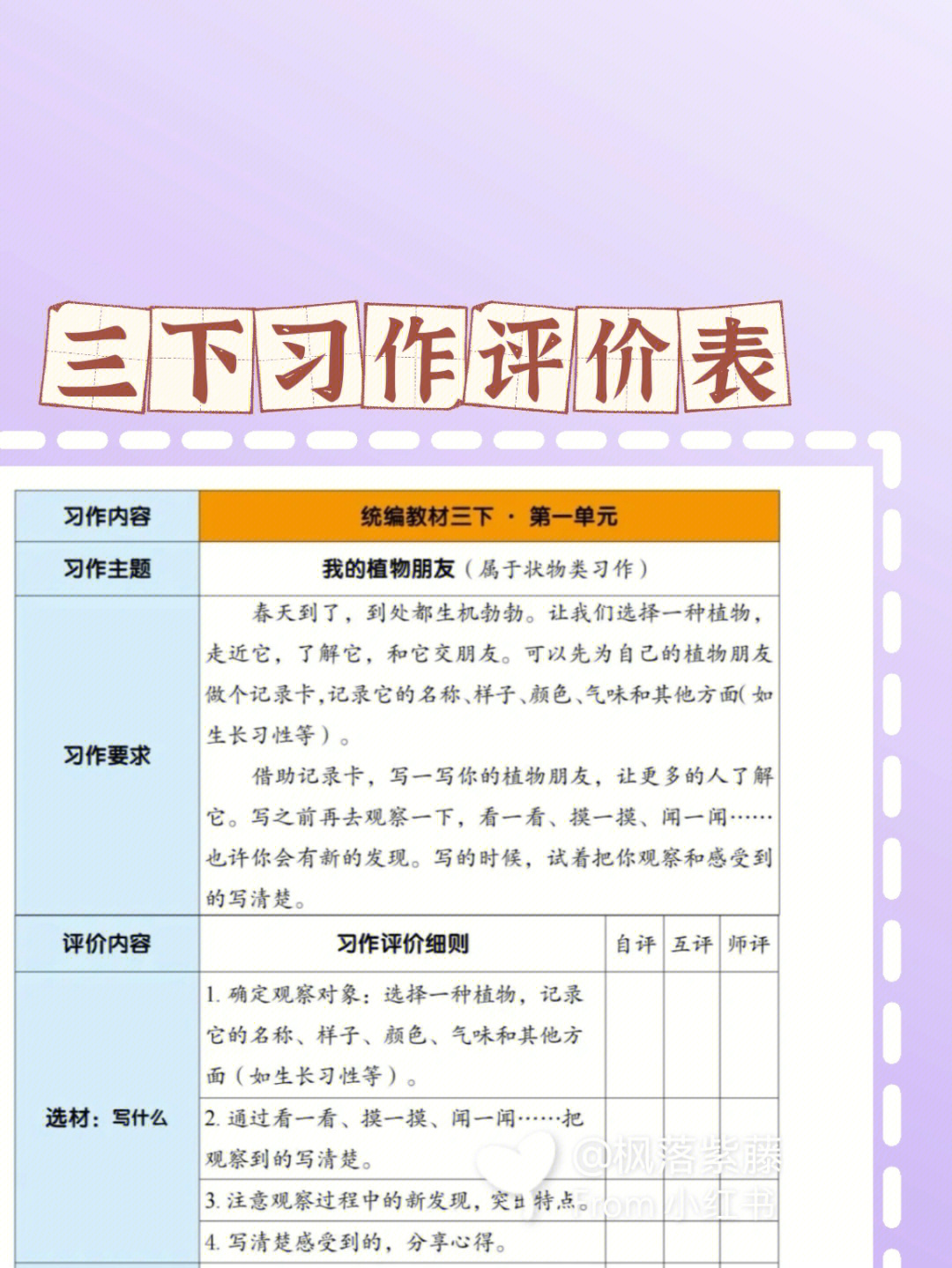 作文评价表,非常实用#三年级语文#三年级语文下册#三年级下册作文