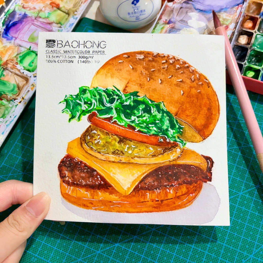 汉堡包水彩画图片