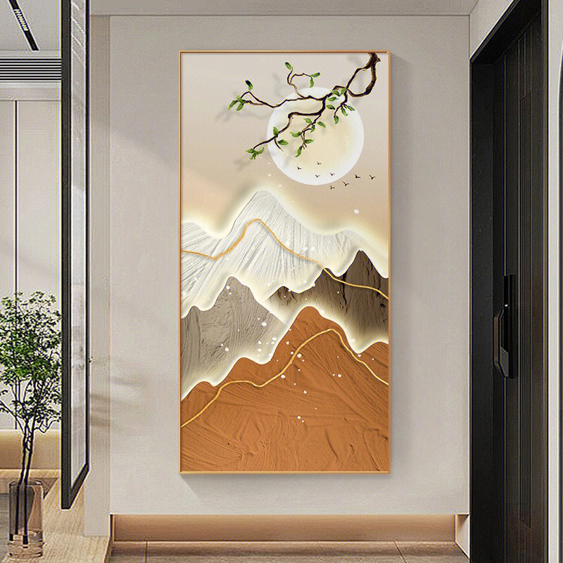 玄关画新中式轻奢抽象山水装饰画挂画