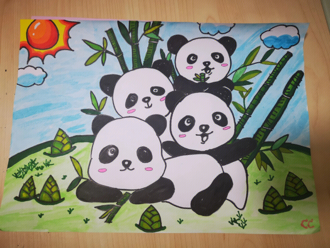 儿童画熊猫简单画法图片
